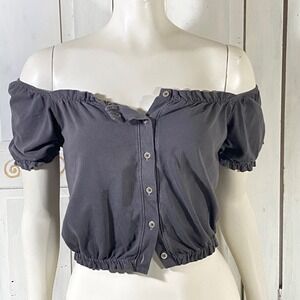 Brandy Melville Lolita Charcoal Grey Off Shoulder Button Front Crop Top Size Sm
